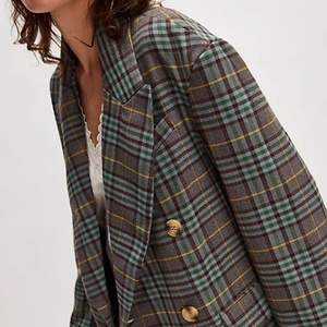 Blazer a Cuadros Cruzado Extra Grande para Mujer, Prenda Exterior Moderna y Versátil, Nueva y en Oferta - Product Image 4