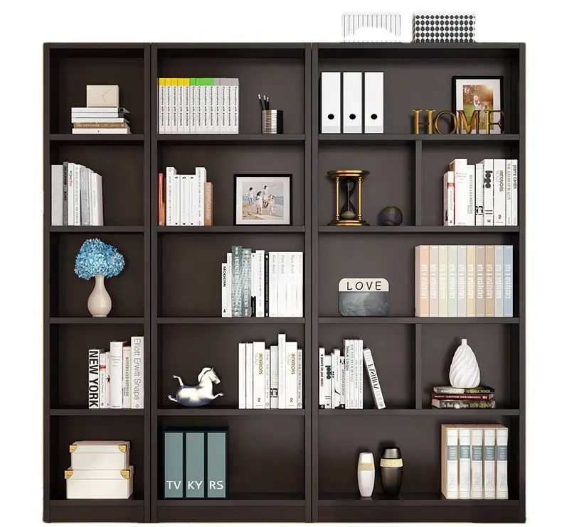 Custom Modern book shelf Design Wooden Display simple bookcase Wood Library Bookshelves Industrial Bookshelf with Back Panel