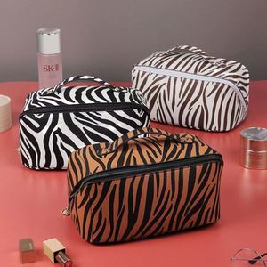 OEM Zebra-Stripe Portable Travel Wash Cosmetic Storage Bag Design Personalized Black Case <b>Makeup</b> <b>Box</b> Organizer Leather - Product Image 2