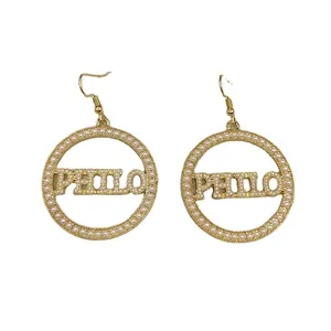 Fashion Women's Gold Round Pendant Earrings All Pearl Greek Letter PHILO Earrings