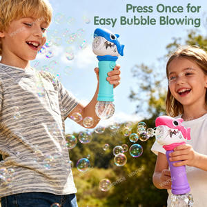 Ensemble de jouets de jeu en plein air pour enfants avec des baguettes à bulles et des souffleurs automatiques en plastique en forme de sirène/lapin/requin avec lumière LED - Product Image 6