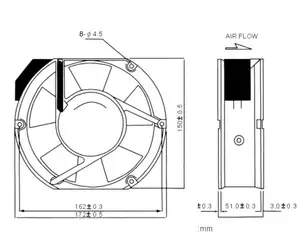 Ac 172X150X51mm 1725 Ip55 Ip68 su geçirmez fan ısıya dayanıklı fan 235cfm 172mm eksenel akış soğutma fanı