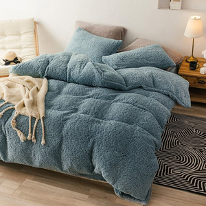 Curly Hair Fluffy <strong>King</strong> <strong>Size</strong> Bedroom Plain Dyed Fleece Comforter <strong>Duvet</strong> Cover <strong>Sets</strong> With Bedsheet - Product Image 2