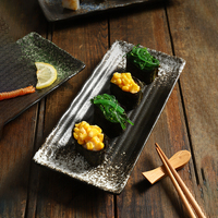 Vente en gros d'assiettes à sushi en céramique écologiques vaisselle rectangulaire émaillée pour restaurant hôtel plat d'automne Saury fête 100pcs