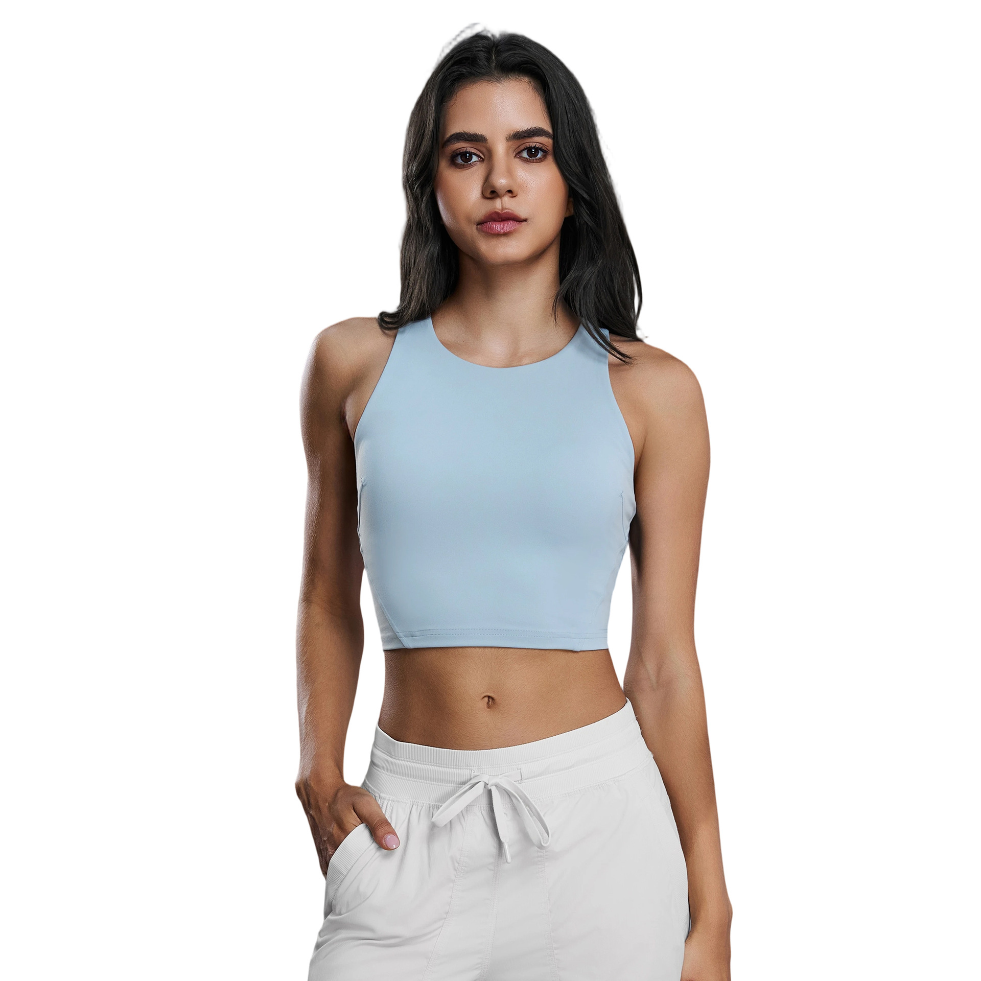 Crew-Neck Yoga Padding Bare-Feel Tight-Fit High-Elastic Breathable Womens Sports