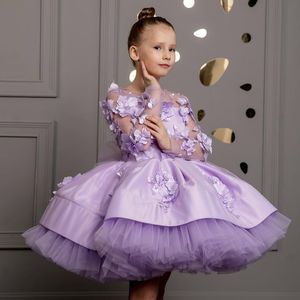 Sognante lavanda a maniche lunghe vestito da ragazza ultimo europeo e americano 3D Appliques soffice <span class=keywords><strong>Tulle</strong></span> passerella abiti da festa per bambini - Product Image 2