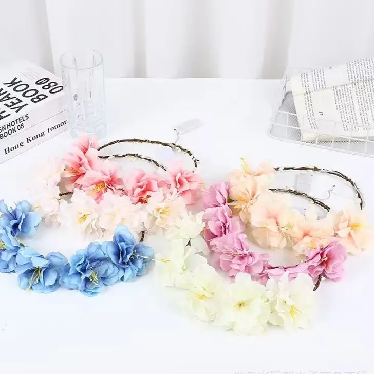 Offre Spéciale simulé hawaïen fleur guirlande chapeaux coloré ange plume coiffure pour fille fête cadeau