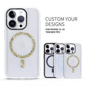 Coque de téléphone transparente mate avec anneau de charge sans fil scintillant, coque de téléphone 3D avec impression UV pour iPhone 16 15 14 13 Pro Max - Product Image 1