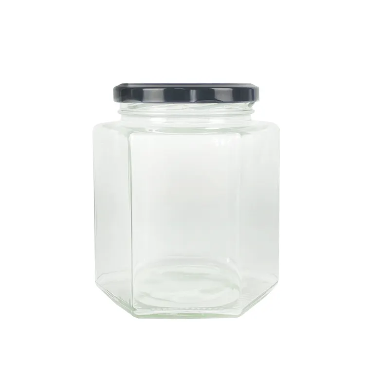 Custom Large Capacity 730ml Hexagon Glass Jar Wholesale Hexagon Shape Glass Jar For Honey With Lid