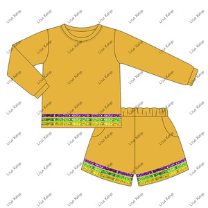 Abbigliamento per Bambini Mardi Gras, Set con Maglione a Maniche Lunghe e <span class=keywords><strong>Pantaloncini</strong></span> a Righe Viola, Verde e Oro con Paillettes, Set di Abbigliamento per Feste per Ragazze all'Ingrosso - Product Image 6