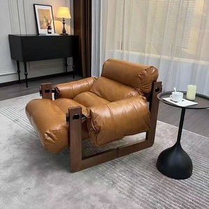 Poltrona Singola Reclinabile in Legno Massello Stile Antico con Rivestimento in Pelle Jersey per Persone che Amano il Relax nel Soggiorno - Product Image 4