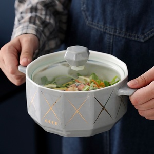 Vajilla de cerámica de alta calidad con dos orejas, cuenco para sopa, ensalada, fideos instantáneos, con tapa - Product Image 2