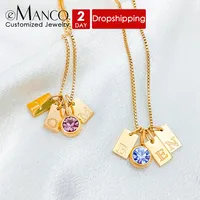 Kalung Nama Kustom EManco DIY dengan Inisial, Liontin Batu Kelahiran Berkilau, Hadiah Wanita, Grosir, Dropshipping