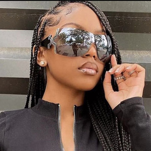 Lunettes de soleil sans monture style Y2K européen pour femme, grandes courbes, strass incrustés, protection UV400, pour le cyclisme - Product Image 3