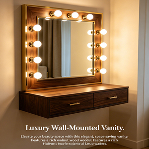 Coiffeuse murale flottante pour chambre à coucher avec miroir LED et panneau MDF, avec tiroirs - Vente en gros - Product Image 4