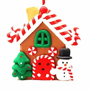 Fabriek Groothandel Hoge Kwaliteit Kerst Led Huis Ornament Handgemaakte Chunky Glitter Polymeer Snoep Huis Decor