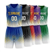Ensemble short et maillot de basket-ball géométrique bleu et or personnalisé, OEM, sublimation, nom et numéro d'équipe personnalisés, fabricant