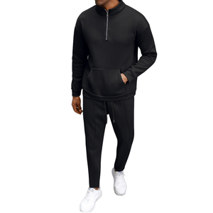 Nouvel Arrivage – Ensemble deux pièces décontracté pour homme : Sweat-shirt léger 100 % coton respirant à col roulé et manches courtes, couleur unie, texture gaufrée - Product Image 1