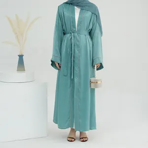 2024 Wholesale EID Ramadan Dubai Turkey Tunic Modest Abaya Islamic Clothing Robe Luxury Plain Muslim Women Dress Open Abaya