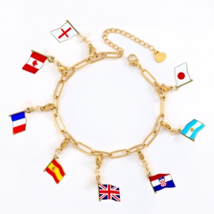 New Christian Classic Heart Shaped National Flag Zinc Alloy Charm Country Flag Pendant Bracelet DIY Jewelry Gift - Product Image 1