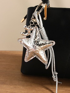 <b>Silver</b> <b>Balloon</b> Dog Pendant Round Metal Clasp Braided Rope Soft PU Leather Embossed Pattern Star Charm for Women Handbags - Product Image 2