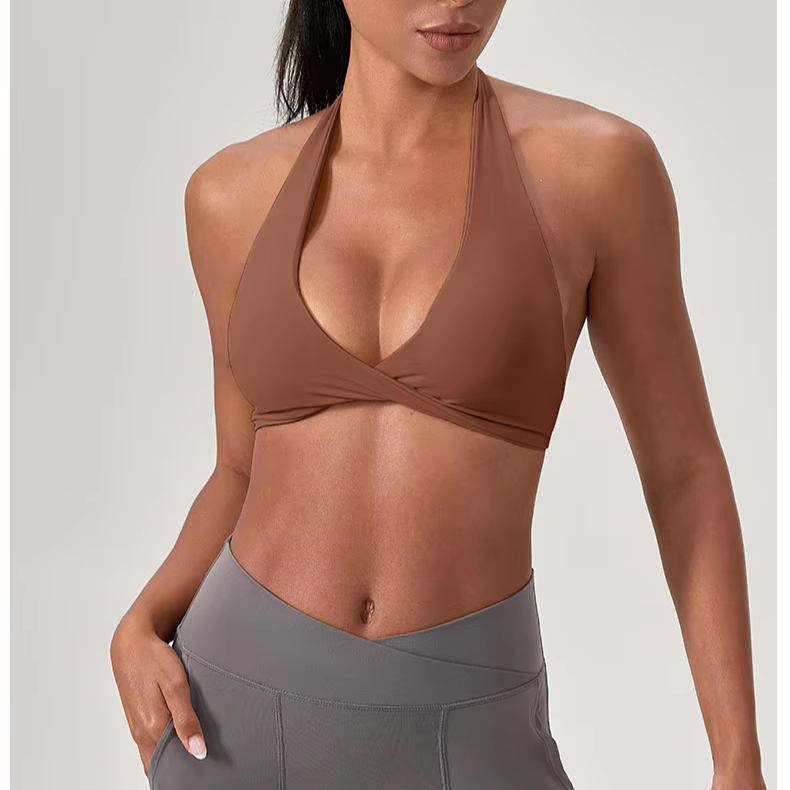 Women High Support Soft Breathable Nylon Yoga Sports Bra Halter Backless with Removable Pads for Fitness Gym Stylish Running Bra