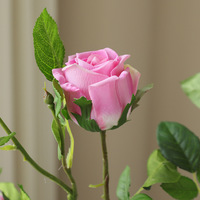 Bunga Mawar Buatan 3 Kuntum Sentuhan Asli Gaya Baru Warna Pink Cantik untuk Buket Pernikahan dan Dekorasi Pernikahan Grosir