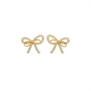 Orecchini a perno placcati oro a forma di fiocco con strass di cristallo e pavé, gioielli alla moda e graziosi per donna, idea regalo - Product Image 1