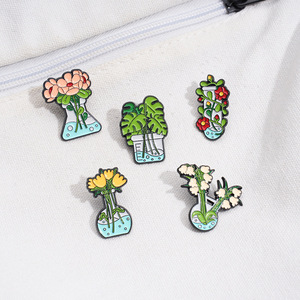 Venta al por mayor de dibujos animados flor en maceta broche insignia planta verde tulipanes mañana glorias <span class=keywords><strong>trompeta</strong></span> Metal flor esmalte suave solapa Pin - Product Image 4