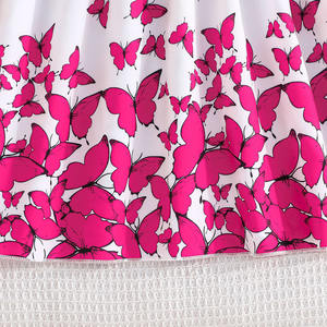 Nouvelle Robe d'été pour Filles en Polyester, Imprimé Papillon, Patchwork, Couleur Unie, Côtelée, Sans Manches, Silhouette Trapèze à Volants + <span class=keywords><strong>Ceinture</strong></span> - Product Image 5