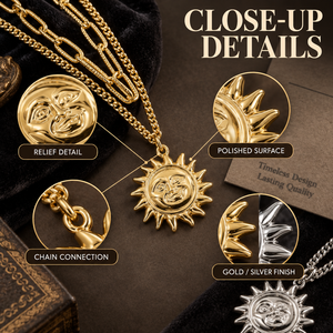 Collier soleil superposé en acier plaqué or 18 carats avec pendentif visage soleil et lune, double chaîne, idéal pour les vacances, anti-ternissement, best-seller - Product Image 5