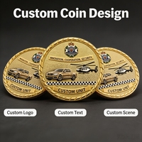 Pièce commémorative de collection en métal moulée sur mesure, plaquée or, avec motifs 3D de camionnette, d'hélicoptère, de rayures à carreaux et bordure en corde