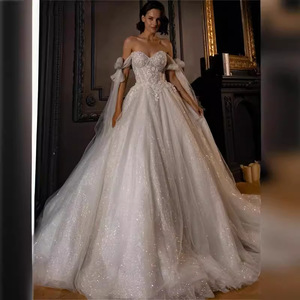 White Off-Shoulder Backless Ball Gown Wedding Dress Sweetheart Neckline Tulle Netting Elegant High-End 2026 New Style - Product Image 1