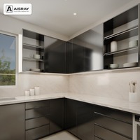 Armoire de cuisine en forme de U, portes en acrylique au design minimaliste, rangement par tiroirs, fournitures pour projets domestiques et boîtes d'armoires en MDF