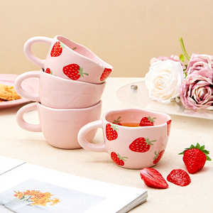 Custom <b>Ceramic</b> <b>Mugs</b> High Aesthetic Value Cute Strawberry Design Cartoon Style High Temperature Resistant Dishwasher Safe - Product Image 1