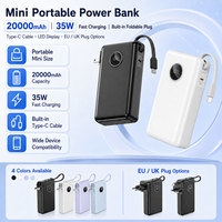 Cargador Portátil de 20000mAh, Mini Banco de Energía con Opciones de Enchufe para UE, Reino Unido y EE. UU., Cable Tipo-C Integrado, Carga Rápida de 35W