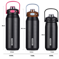Nueva llegada botella de agua deportiva de acero inoxidable con aislamiento al vacío de doble pared de gran capacidad de 1000 ML con tapa con mango de pajita