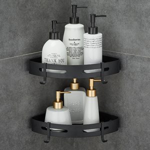 Étagère de <span class=keywords><strong>douche</strong></span> d'angle moderne et minimaliste en aluminium avec drainage intégré et 2 crochets, idéale pour le <span class=keywords><strong>rangement</strong></span> de salle de bain <span class=keywords><strong>sans</strong></span> perçage - Product Image 3