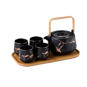 Juego de Té de Cerámica Estilo Japonés con <span class=keywords><strong>Una</strong></span> <span class=keywords><strong>Tetera</strong></span> y Cuatro Tazas, con Soporte de Madera, <span class=keywords><strong>Tetera</strong></span> de Cerámica para el Té de la Tarde - Product Image 5