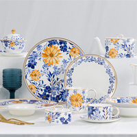 PITO Bone China restaurant mariage jante dorée décalque coloré assiettes rondes ensembles assiettes en porcelaine vaisselle de dîner d'hôtel en céramique