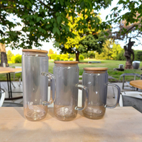 Gobelet en verre à sublimation de 16 oz, 20 oz, 25 oz, avec couvercle en bambou et paille, cadeau pour fête, vente chaude aux États-Unis