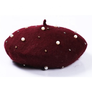 Solide Béret Français Hiver Perle <span class=keywords><strong>Laine</strong></span> Chapeau Femmes haute qualité hiver femme béret chapeau Doux <span class=keywords><strong>Bonnet</strong></span> Casquettes de Ski - Product Image 4