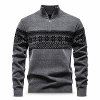 Pull jacquard d'hiver pour homme OEM, gris, demi-zip, col montant, manches longues
