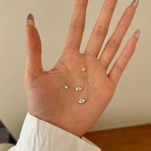 Dylam Simplicity Design <b>Solid</b> 925 Sterling <b>Silver</b> Link Chain Enamel 5A Cubic Zirconia Evil Blue Eyes Chain <b>Necklace</b> for Women - Product Image 2