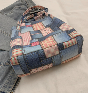 Personalized retro <b>patchwork</b> women's <b>bag</b>, casual checkered canvas handbag, multifunctional tote <b>bag</b>, shopping <b>bag</b> - Product Image 2