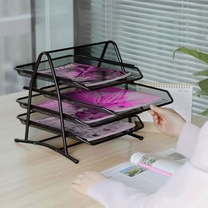 High Quality 4 Tier Home Office Desk Organizer <b>A4</b> Paper Document <b>File</b> Tray BookShelf Portable Metal Wire Mesh Storage Holder - Product Image 4