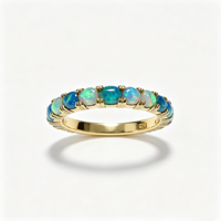Bague en opale, argent sterling 925, opale ronde bleu-vert dégradé, alliance éternité, empilable, hypoallergénique, pour un usage quotidien, pour femmes