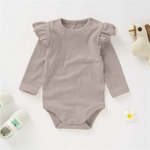 ชุดนอนเด็กผู้หญิงแขนยาวผ้าฝ้ายออร์แกนิคสีพื้นแต่งระบาย  แบบจั๊มสูทขาสั้นสำหรับฤดูใบไม้ผลิและฤดูใบไม้ร่วง - Product Image 4