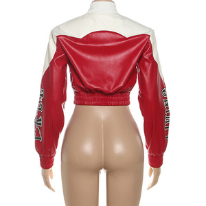 เสื้อแจ็คเก็ตหนัง PU แบบสั้นพอดีตัวสำหรับ ihoov Sassy <span class=keywords><strong>lcon</strong></span> พิมพ์ลายหนาและบล็อกสี - Product Image 2