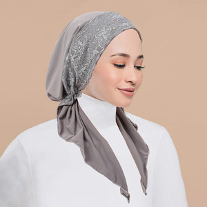 Dentelle Patchwork Elastic Tie Back Inner Caps Jersey Stretchy <span class=keywords><strong>Hijab</strong></span> Under Cap Muslim Women Soft Head Wrap <span class=keywords><strong>Bonnet</strong></span> Turban - Product Image 3
